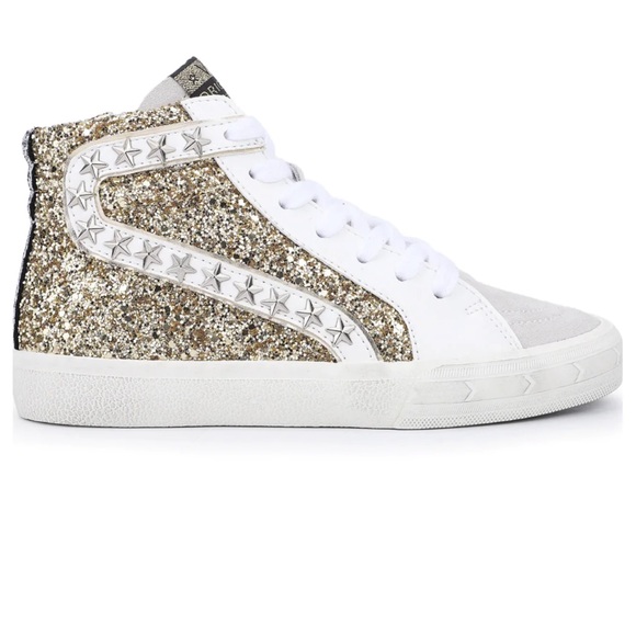 NEW $130 GIRLS Vintage Havana Ava suede gold glitter high tops - Picture 2 of 8
